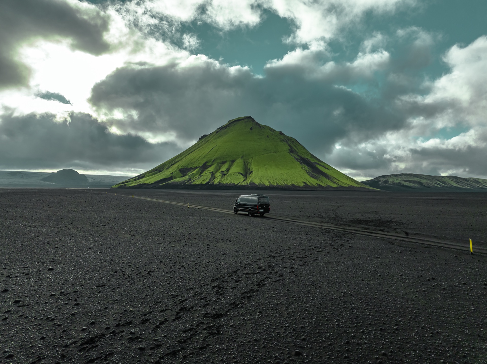 One Luxury Mercedes Sprinter at Mælifell mountain in the Icelandic highlands
